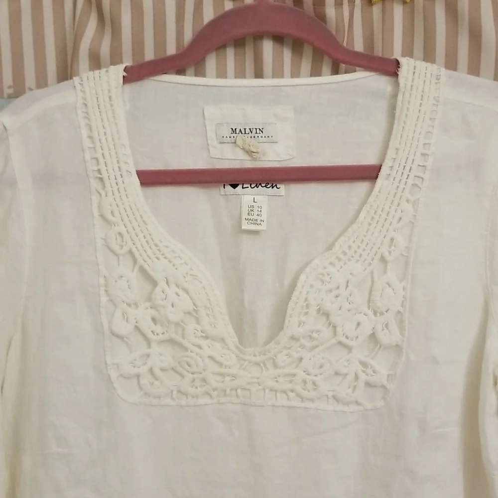 💛Malvin I 🖤 Linen Tunic / Coverup with Crochet Neckline - Picture 2 of 13